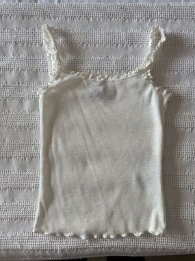 H&M White Ruffle Trim Tank Top